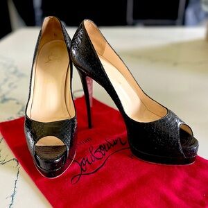 Louboutin Snakeskin Peep-Toe Pumps